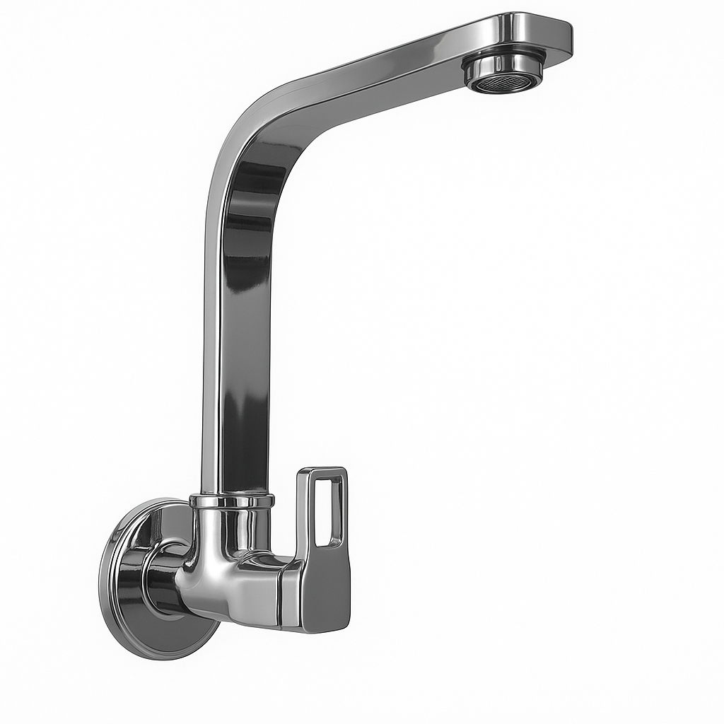 Cubix Range Sink Cock – Wall-Mounted Swivel Faucet | Premium Brass with Chrome Finish