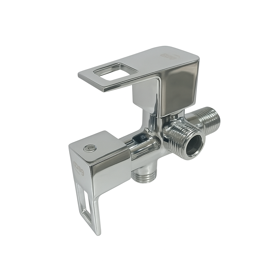 Cubix Range 2-in-1 Angle Cock – Dual-Outlet Brass Valve for Modern Bathroom & Kitchen Use