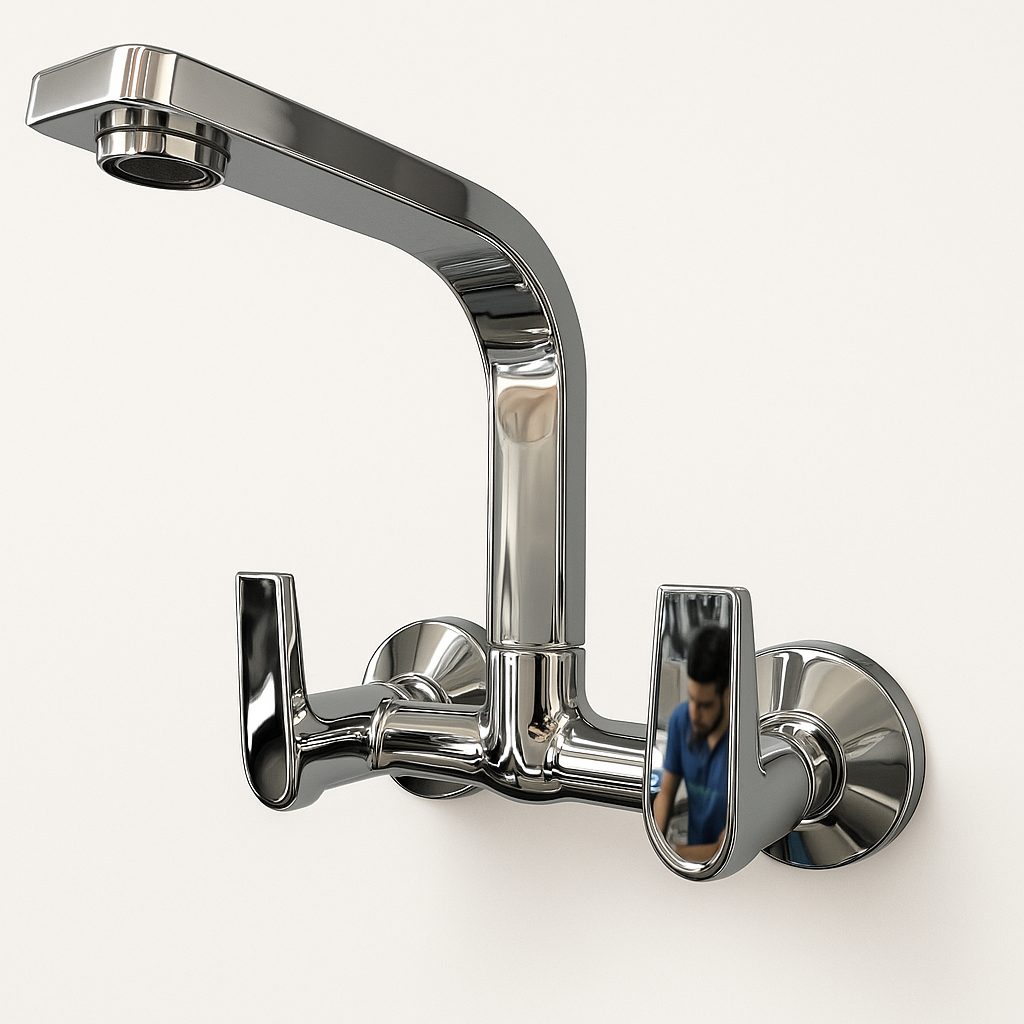 Arya Range Sink Mixture – Wall-Mounted Hot & Cold Mixer Tap | Premium Brass with Chrome Finish
