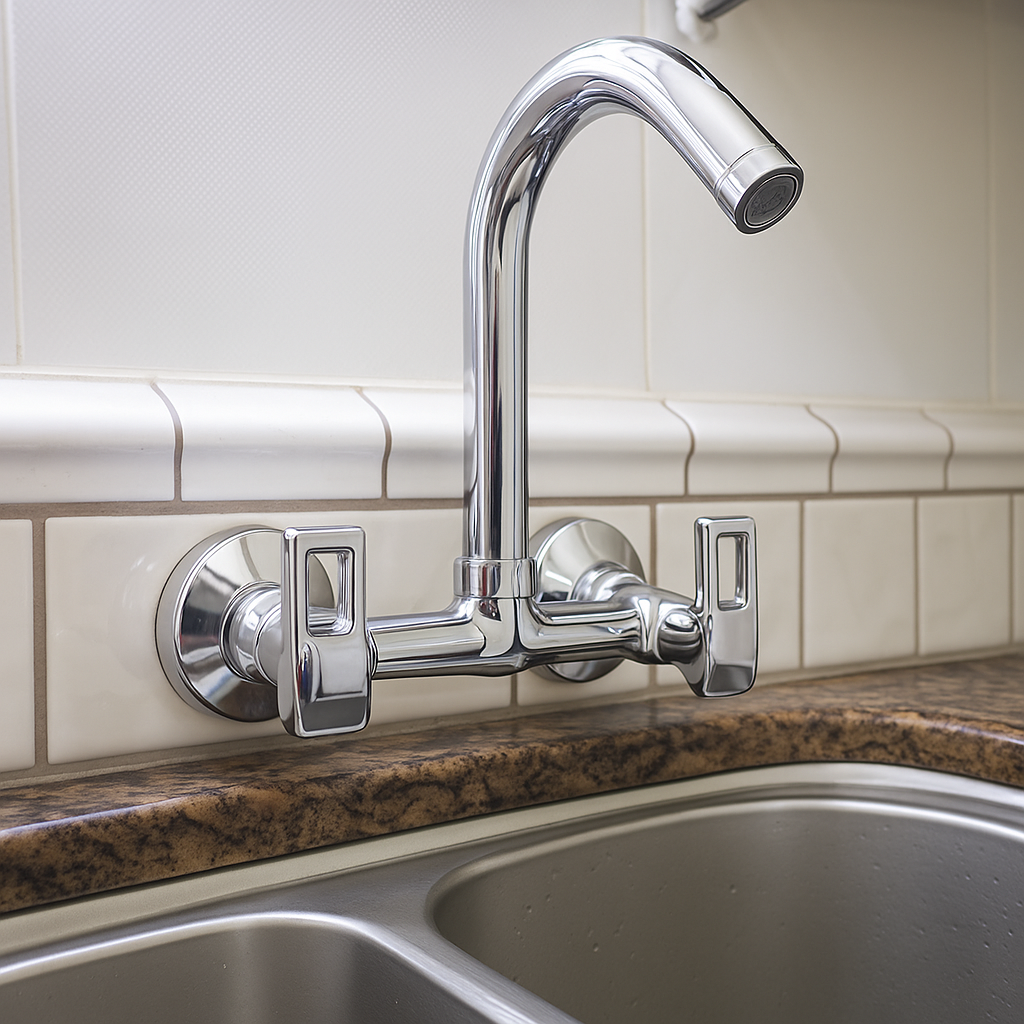 Cubix Range Sink Mixture Wall-Mounted Swivel Faucet | Premium Brass with Chrome Finish