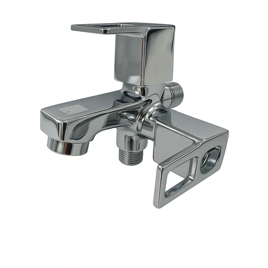 Cubix Range 2-in-1 Bib Cock – Dual-Outlet Brass Wall Tap for Bathroom & Utility Use