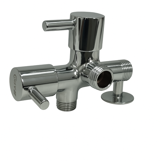 Flora Range 2-in-1 Angle Cock – Dual-Outlet Brass Valve for Stylish Utility & Bathroom Use